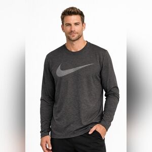 Nike Dri FIT Long Sleeve Performance Shirt Men’s Small Charcoal Gray Running Gym